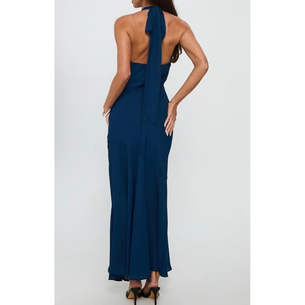 Princess Polly Navy Blue Halter Maxi Dress V-Neck Open Back Formal Evening Gown - Picture 3 of 16